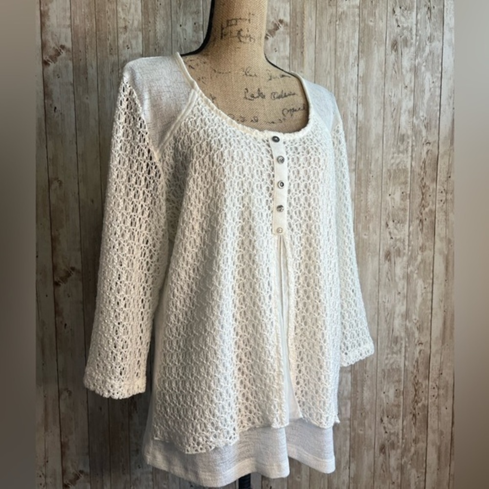 🌖 Bali White Crochet Knit 3/4 Sleeved Blouse